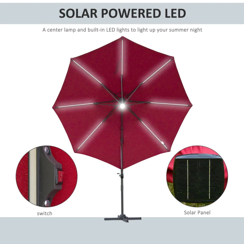 2.55H x 2.92m Red LED Adjustable Cantilever Parasol