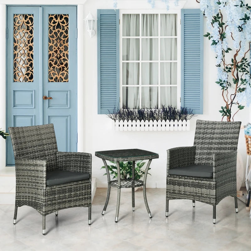 Grey 3 Piece Rattan Bistro Set