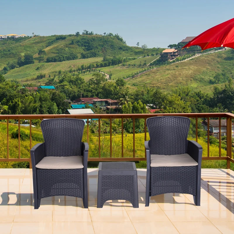 Dark Brown Rattan Effect Bistro Set - 2 Chairs & Coffee Table
