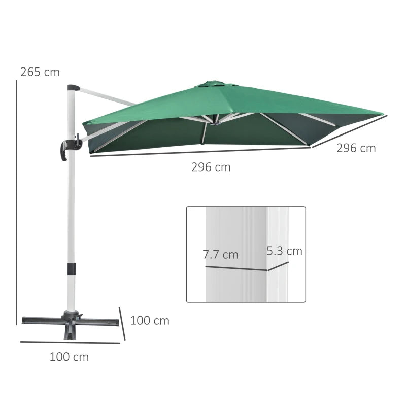 Green 3m x 3m Cantilever Parasol With Aluminium Frame