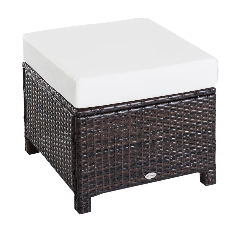Dark Brown Rattan Footstool With Padded Cream Cushion - 50 x 50 x 35 cm