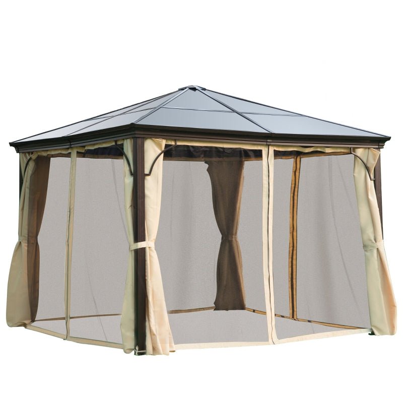 TriShade Enclave: 3x3 m Gazebo with Mosquito Net in Brown, Black, and Beige - Trade Warehouse
