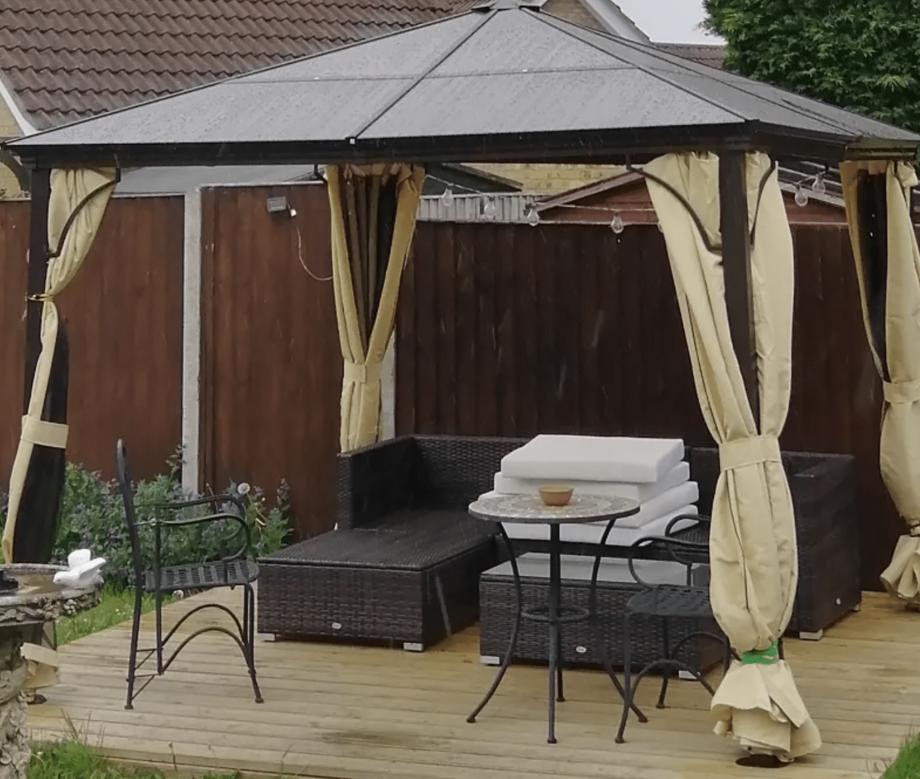 TriShade Enclave: 3x3 m Gazebo with Mosquito Net in Brown, Black, and Beige - Trade Warehouse
