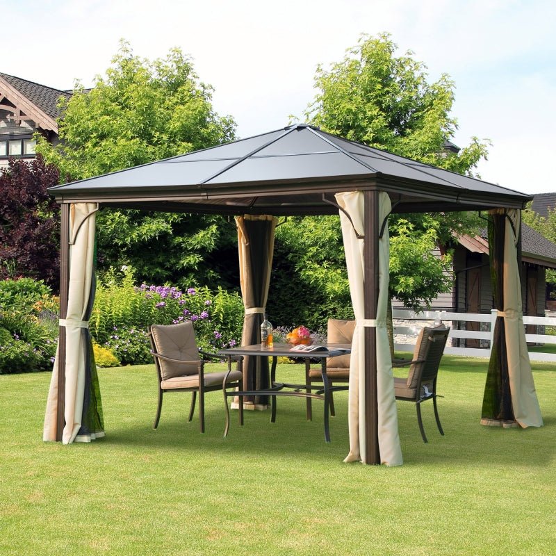 TriShade Enclave: 3x3 m Gazebo with Mosquito Net in Brown, Black, and Beige - Trade Warehouse