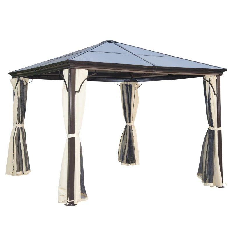 TriShade Enclave: 3x3 m Gazebo with Mosquito Net in Brown, Black, and Beige - Trade Warehouse