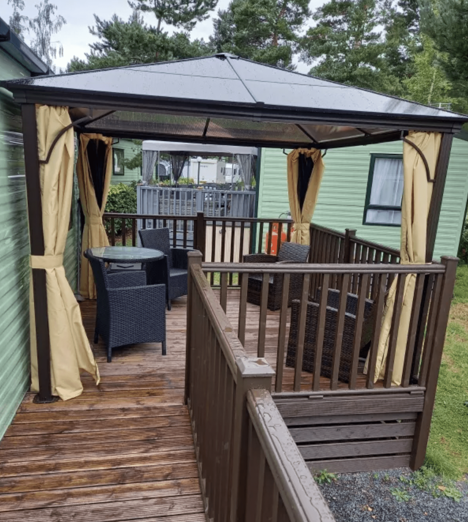 TriShade Enclave: 3x3 m Gazebo with Mosquito Net in Brown, Black, and Beige - Trade Warehouse