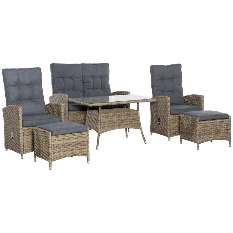 Mixed Grey 4 Seater Rattan Dining Set -Includes Chaise Lounge With Adjustable Backrest