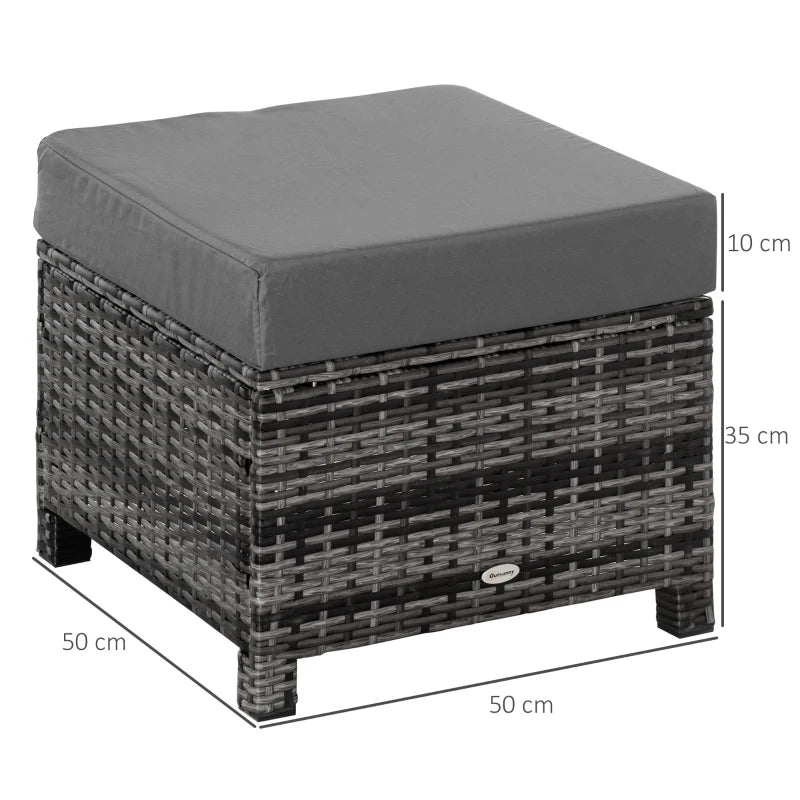 Dark Grey Rattan Footstool With Padded Grey Cushion - 50 x 50 x 35 cm