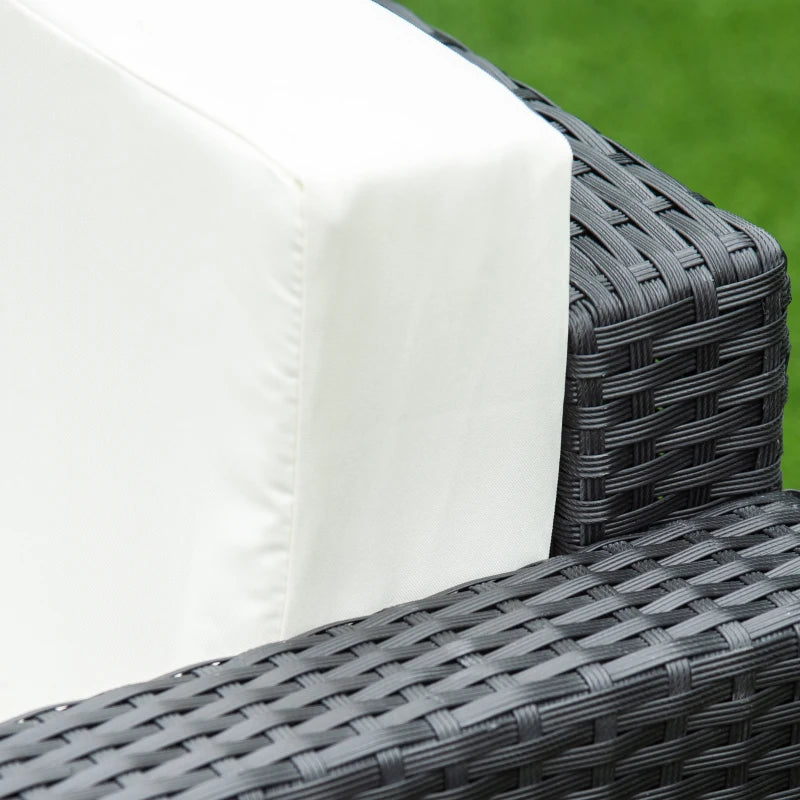 Black 4 Piece Rattan Furniture Set with Cream Cushions, 2 Armchairs and Glass Top Coffee Table