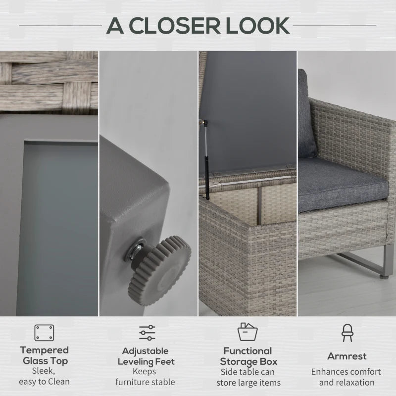 Grey 4 Rattan Wicker Sofa Set With Coffee Table, Side Storage Box & Cushions