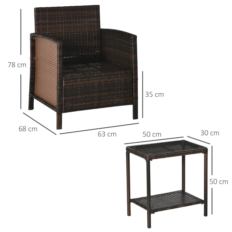 Brown 2-Seater Rattan Bistro Set With Cushions