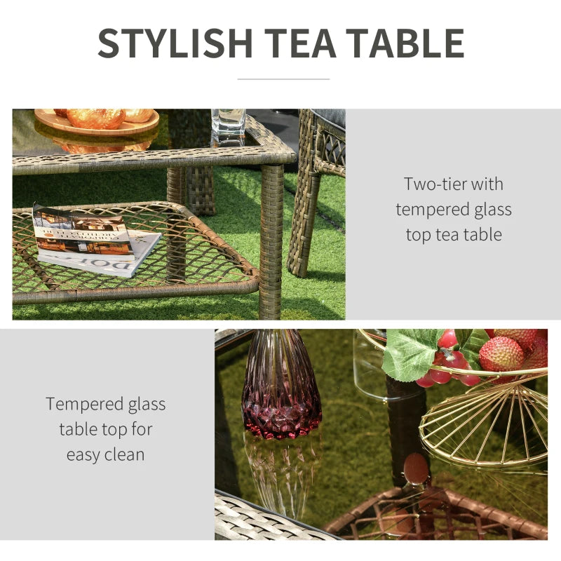 4 Piece Patio PE Rattan Wicker Sofa Set With Two Tier Coffee Table & Cushions