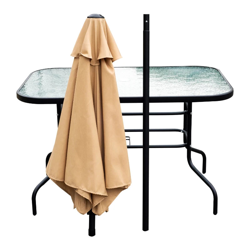8 Piece Metal Dining Set With Beige Parasol