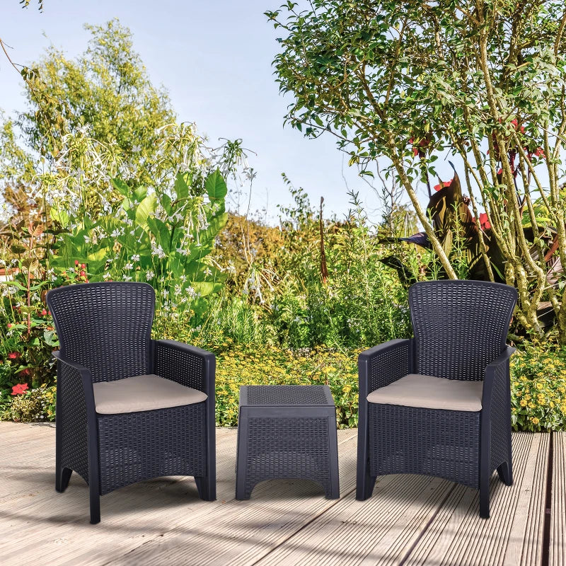 Dark Brown Rattan Effect Bistro Set - 2 Chairs & Coffee Table