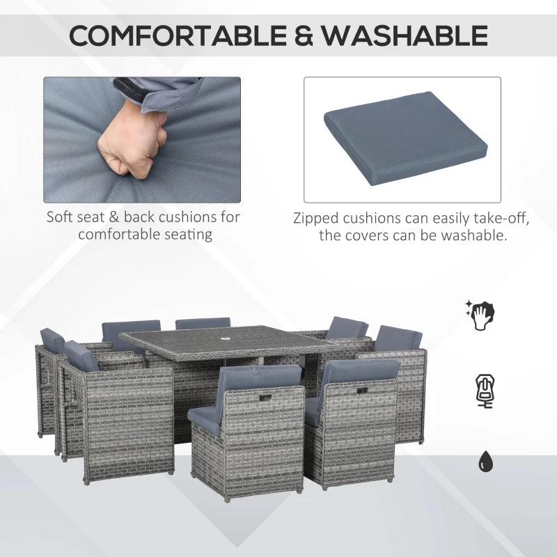 8 Seater Grey Rattan Dining Set With Table