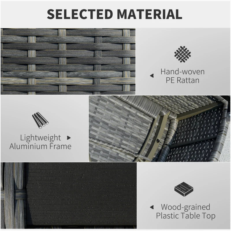 Grey 4 Seater Rattan Corner Sofa Set With Padded Cushions & Topper Coffee Table