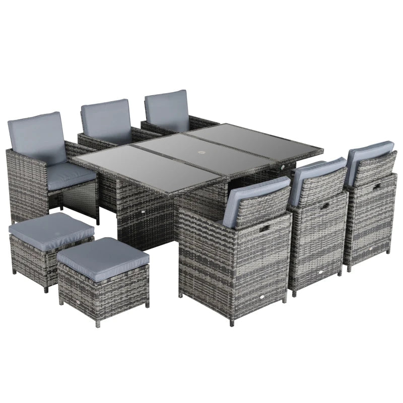 Mixed Grey 10 Seater Cubed Rattan Dining Set