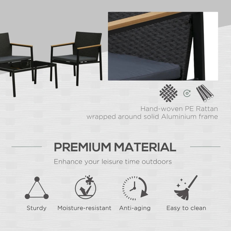 Rattan 4-Piece Garden Set: Includes 2 Armchairs, Loveseat Bench, Cushions, and Coffee Table