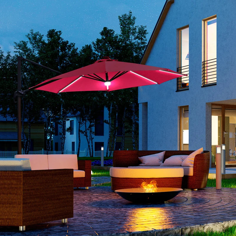 2.55H x 2.92m Red LED Adjustable Cantilever Parasol