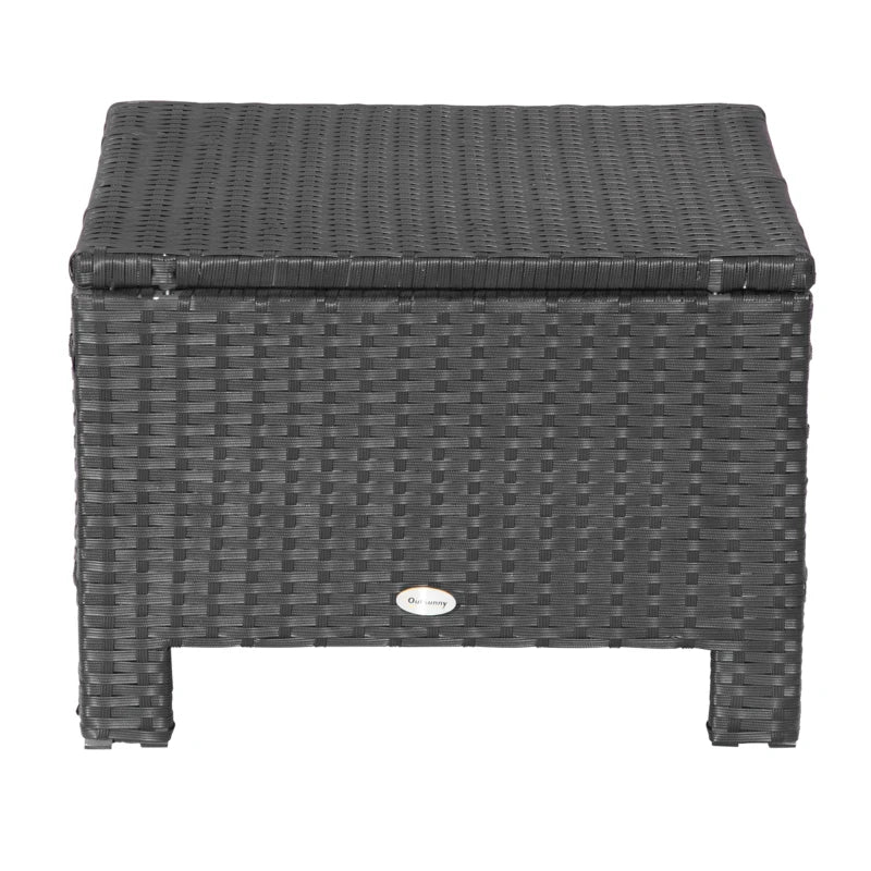 Black Rattan Footstool with Padded Seat Cushion