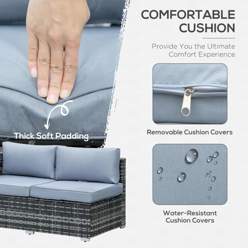 Outsunny 4 Pieces Rattan Garden Furniture Sets Wicker Patio Conservatory Dining Set with Corner Sofa Loveseat Coffee Table Cushions for Balcony Backyard Pool Grey