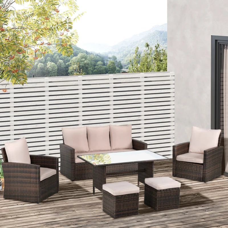 Brown 6 Piece Rattan Dining Set With Dark Grey Cushions