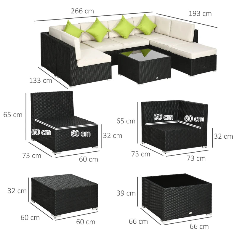 Black 8 Piece Rattan Corner Sofa Set - Washable Cushion Covers & Tempered Glass Table