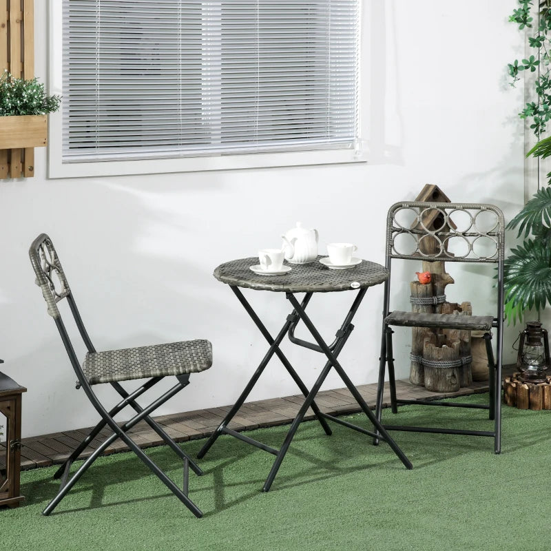 Grey Hand Woven Rattan Coffee Table and Chairs - Foldable