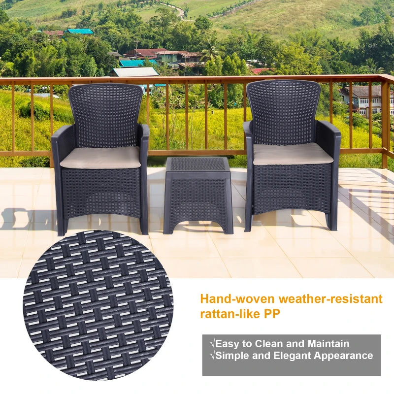 Dark Brown Rattan Effect Bistro Set - 2 Chairs & Coffee Table