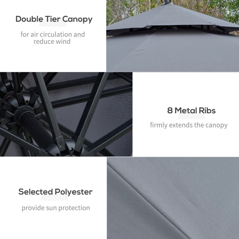 Grey 3m Hanging Umbrella with Double Roof