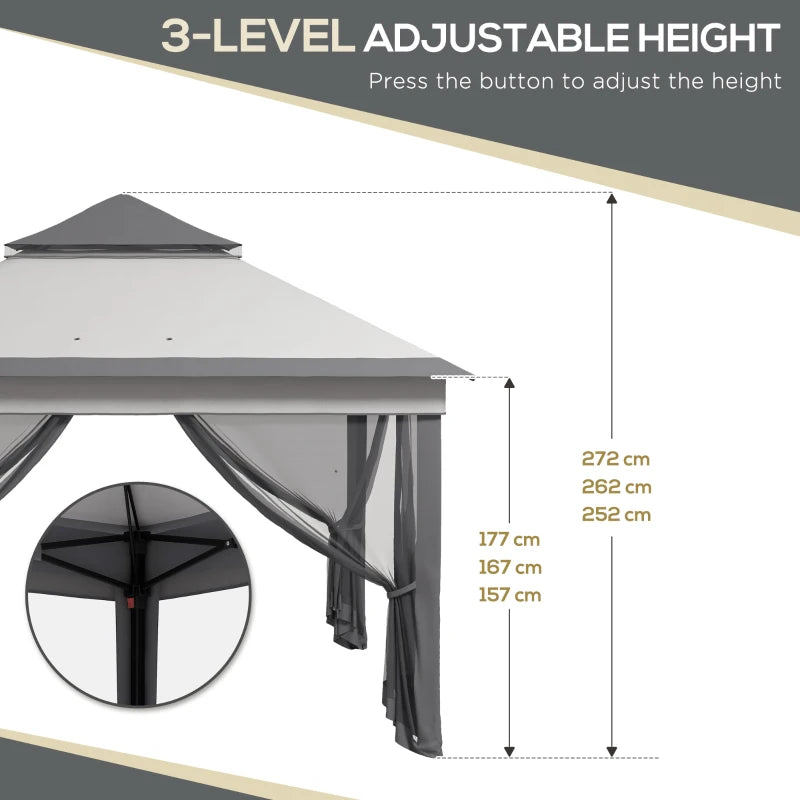 Grey 3m x 3m Pop Up Gazebo - Height Adjustable - Instant Event Shelter