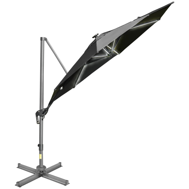 2.55H x 2.98m Dark Grey Adjustable Cantilever Parasol With LED Lights