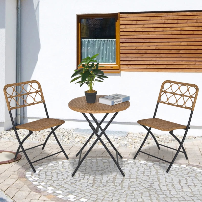 Natural Brown Wicker Bistro Set With Foldable Table