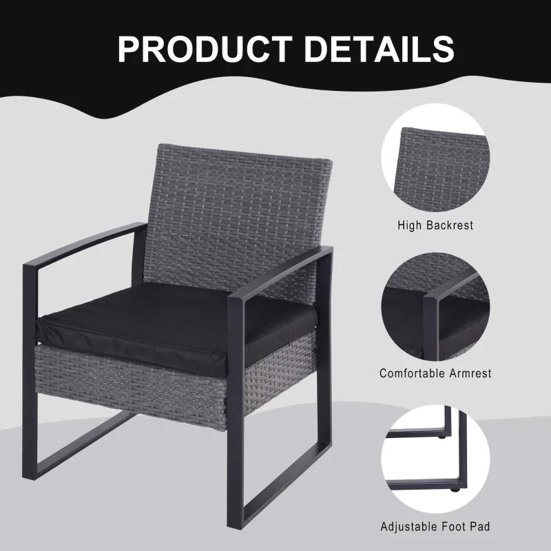 Grey/Black Rattan 2 Seater Patio Set
