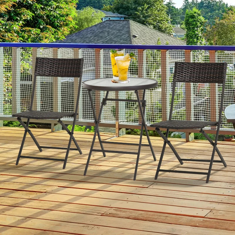 Brown 2 Seater Foldable Rattan Bistro Set