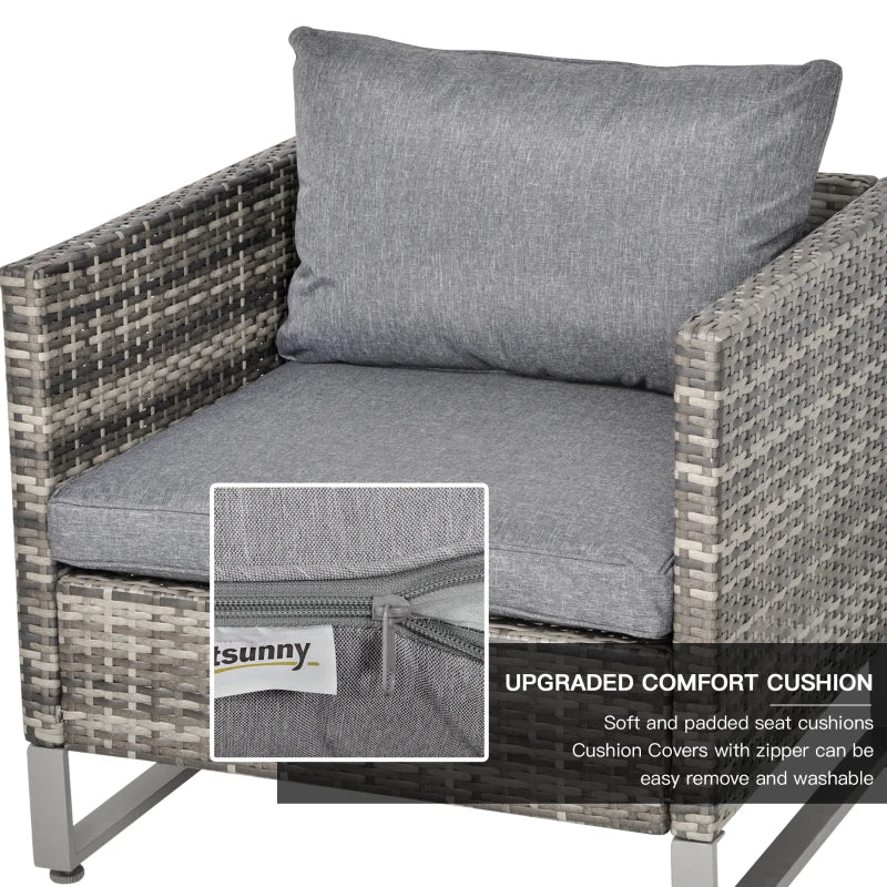 Dark Grey 4 Piece Rattan Sofa Set With Armchairs, Loveseat and Glass Top Coffee Table