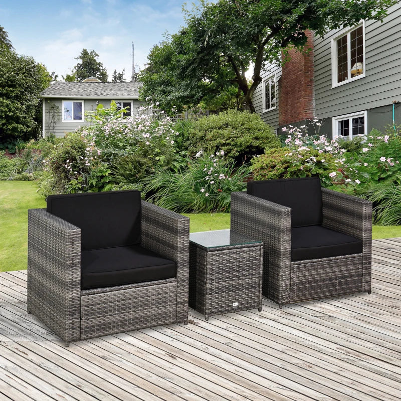 Grey rattan Chair Pair Bistro Set