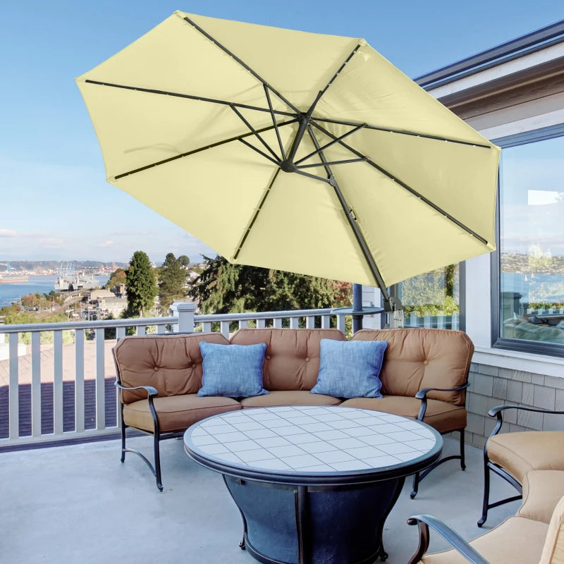 3m x 2.45m Beige Adjustable Cantilever Parasol With LED Lights