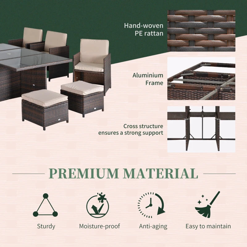 Mixed Brown 10 Seater Cubed Rattan Dining Set