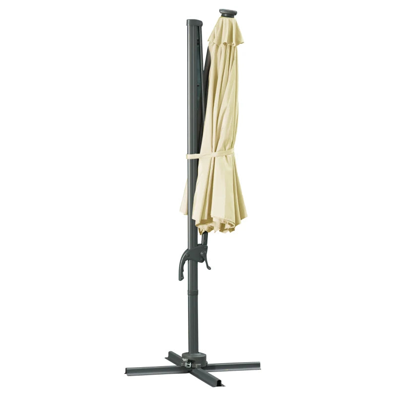 3m x 2.45m Beige Adjustable Cantilever Parasol With LED Lights