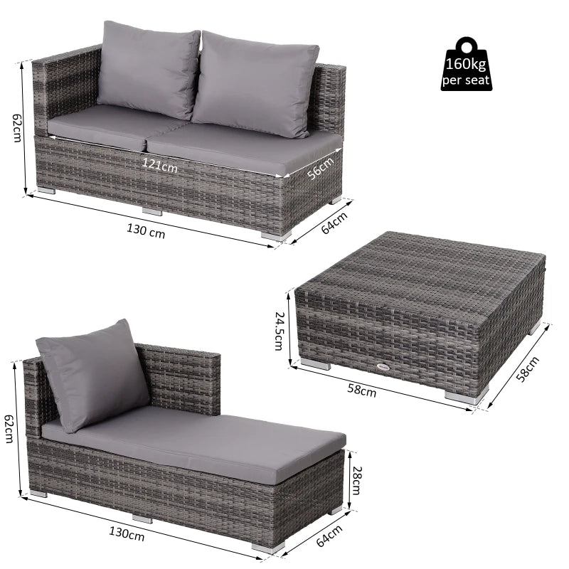 Grey 3-Piece Rattan Sofa Set with Cushions