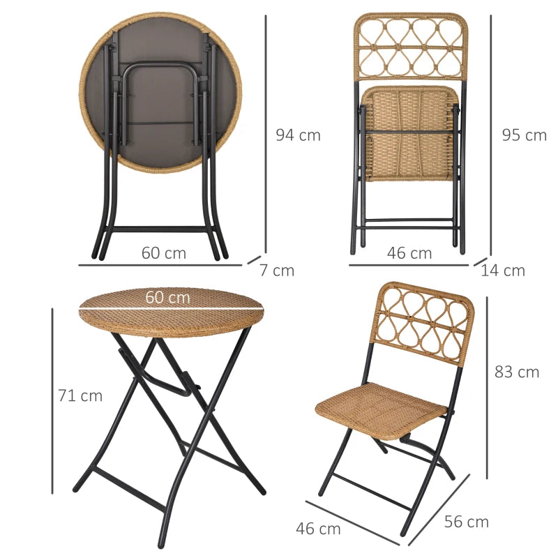 Natural Brown Wicker Bistro Set With Foldable Table