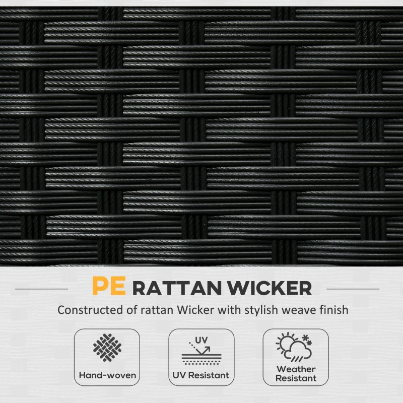 Black 7 Seater Rattan Furniture Set with Wicker Sofa, Reclining Armchair and Glass Table