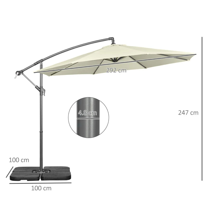 3m Beige Banana Parasol With Adjustable Crank Handle