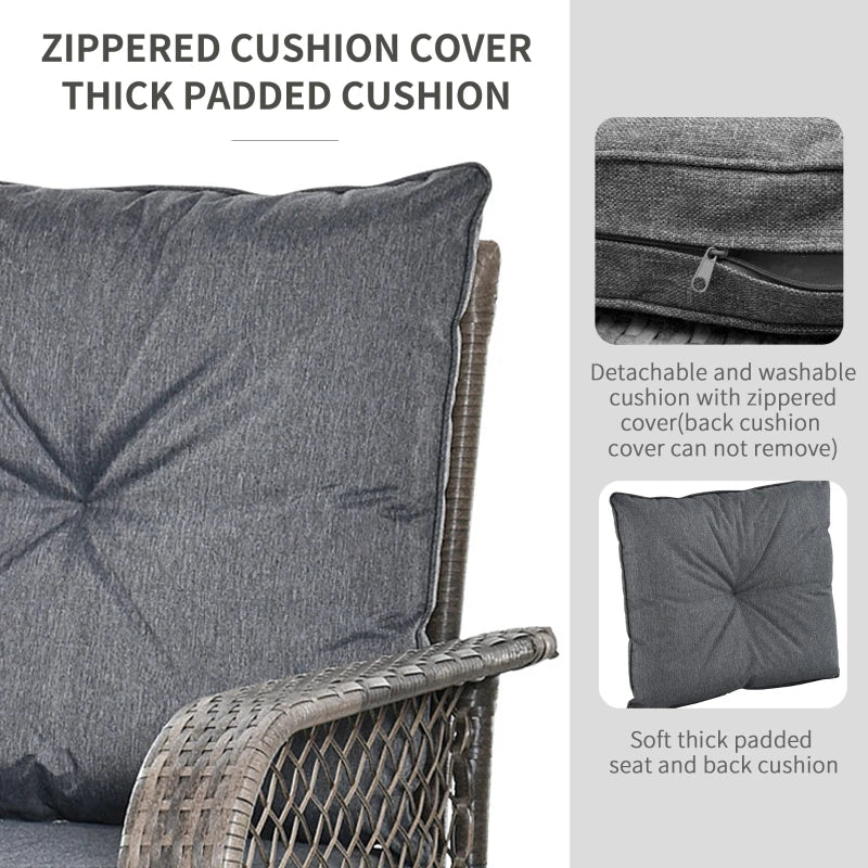 4 Piece Patio PE Rattan Wicker Sofa Set With Two Tier Coffee Table & Cushions