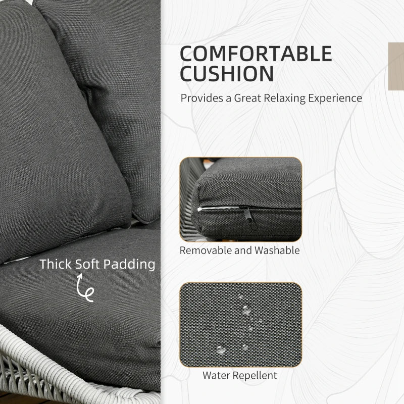 Dark Grey 6 Seater Rattan Furniture Set with Sofa, Footstool and Wood-Plastic Coffee Table