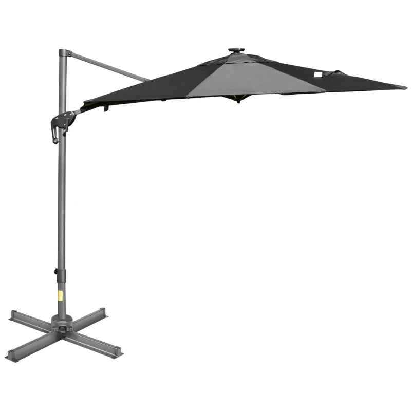 2.55H x 2.98m Dark Grey Adjustable Cantilever Parasol With LED Lights