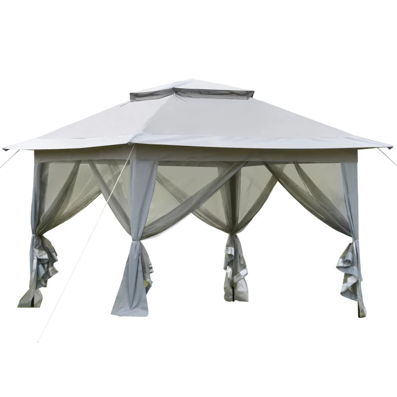 Outsunny 3.6 x 3.6 m Pop up Gazebo with Netting and Carry Bag, Height Adjustable Party Tent Instant Canopy Sun Shade Shelter, Grey