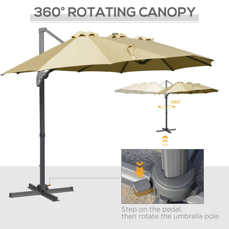 Khaki Double-Sided Rectangular Garden Parasol -  360° Rotation