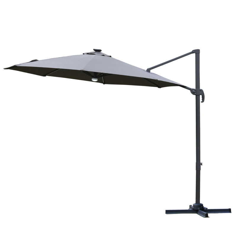 2.55H x 2.92m Grey Cantilever Parasol With Solar Powered LED Lights